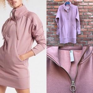 ATHLETA Cozy Karma 1/4 Zip Sweatshirt Dress XS Dogwood Mauve Fleece